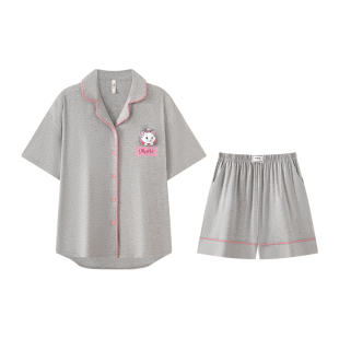 宫蝶【2套价】迪士尼玛丽猫情侣居家服女夏季纯棉休闲短袖睡衣男