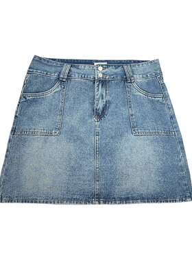 复古蓝高腰牛仔短裙女夏季胖mm大码显瘦小个子梨形身材a字半身裙