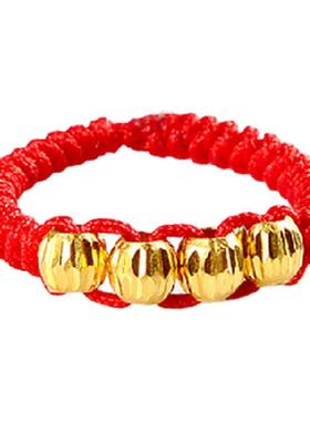 仿黄金手编红绳开运礼物戒指