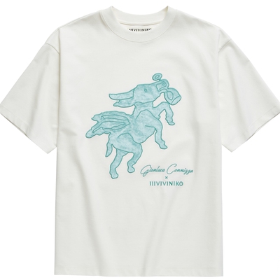IIIVIVINIKO2025秋新款艺术家合作系列丝绒贴布绣T恤女