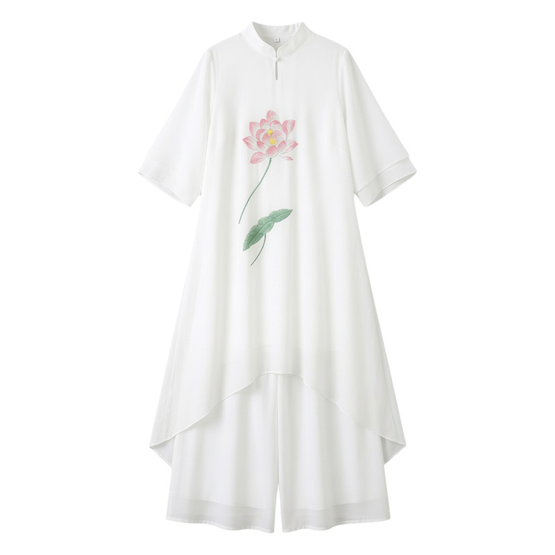 民族服装复古改良汉服女仙气飘逸长裙茶服雪纺禅意连衣裙两件套装