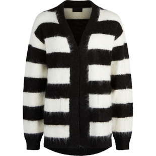 【折扣】RtA 女秋冬柔软百搭黑白条纹针织羊驼毛混纺开襟衫