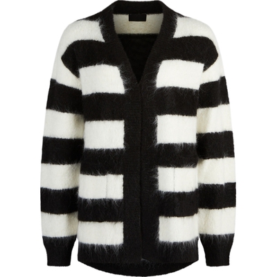 【折扣】RtA 女秋冬柔软百搭黑白条纹针织羊驼毛混纺开襟衫