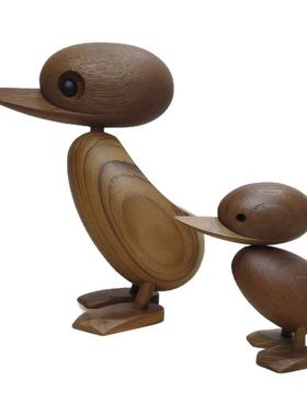 丹麦设计亲子鸭实木摆件木偶