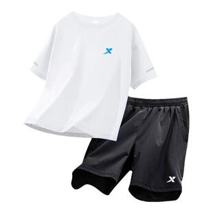 特步童装男童速干短袖套装2026夏季新款儿童休闲套装大童运动夏装