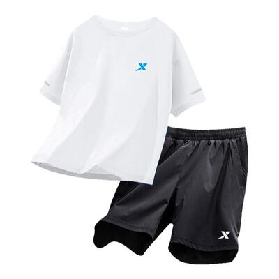 特步童装男童短袖套装速干运动服
