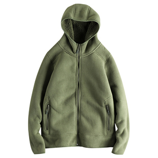 日单复古潮流摇粒绒保暖连帽夹克外套男 内里加厚颗粒绒冬季棉衣