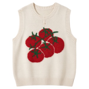 杏色韩系减龄提花软糯针织马甲背心女春季新款学院风甜美无袖上衣