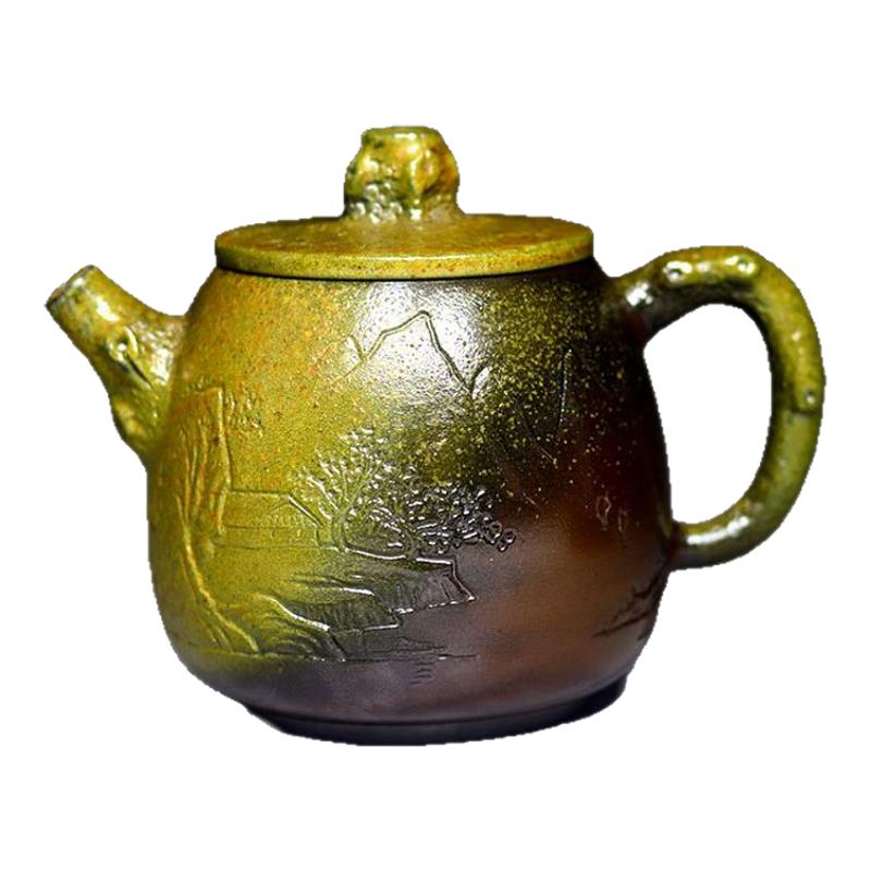 紫气东来新品坭兴陶柴烧壶名家纯手工家用茶具泡茶壶非紫砂收藏