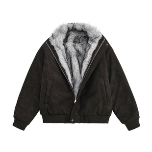 格自美式猎装狼王座山雕棉衣外套冬季加厚宽松羊羔绒情侣棉服男女