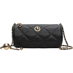 金利来牛皮女包单肩包轻奢小金球圆筒包时尚真皮链条设计腋下包女