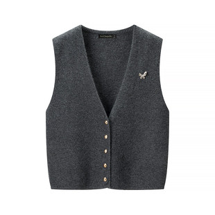 拉夏贝尔/La Chapelle气质V领针织开衫马甲女春百搭显瘦叠穿背心