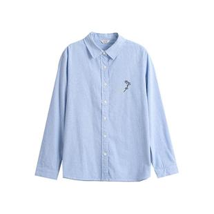 富木春季纯棉平布条纹衬衫小众绣花女式上衣妈妈装衬衣CF1C2347R3