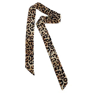 棕色细长条豹纹丝巾细窄丝带氛围感穿搭美式复古围巾2025新款复古