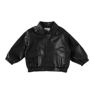 皮衣外套男童儿童帅气机车黑色皮夹克新款秋季男宝宝上衣春装衣服