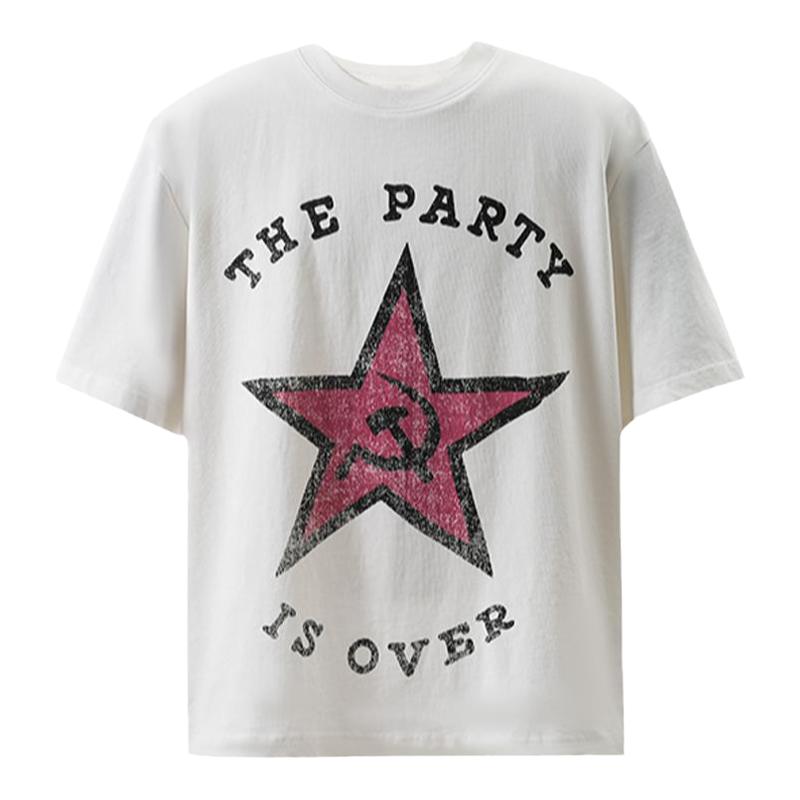 REDRINSE「PARTY」五角星拼接短T恤圆领BOXY印花乐队纯棉短袖t恤