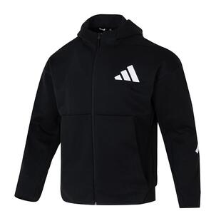 Adidas阿迪达斯外套男款秋季新款黑色运动服女款连帽针织休闲夹克