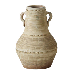 复古侘寂风土陶花瓶素陶摆件创意仿古客厅插花花盆博古架陶瓷摆设