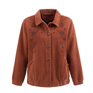 妈妈春秋装大码外套新款纯棉灯芯条绒60岁妇女中老年时尚洋气夹克