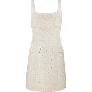 商场同款糖力 名媛气质 绣珠片小香风吊带连衣裙女收腰显瘦裙子