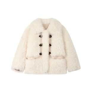 OPCP儿童皮草外套秋冬新款仿羊羔毛女童毛毛大衣中大童保暖冬装