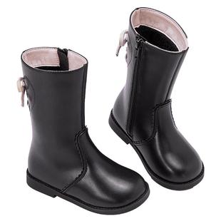 戴维贝拉皮靴女童高筒靴儿童加绒靴子2025冬季新款小女孩长靴演出