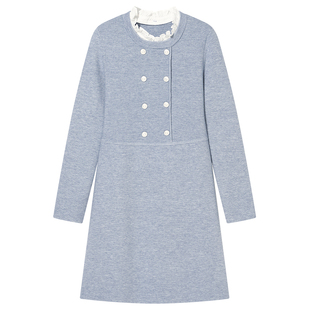 Goodland美地蓝色法式花边收腰连衣裙a字裙2025冬新款LC35506287