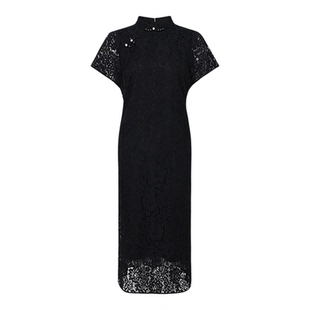 黛玛诗短袖蕾丝旗袍裙春新款赫本风小黑裙国风新中连衣裙女中长款