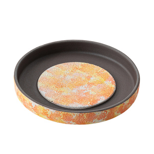 老岩泥岩矿彩陶壶承|寻味堂复古粗陶壶托陶瓷圆托盘中式功夫茶具