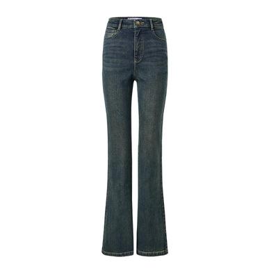 早秋穿搭收腰修身微喇牛仔裤