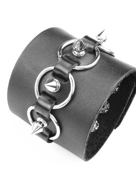摇滚合金双层长尖铆钉黑朋克手链