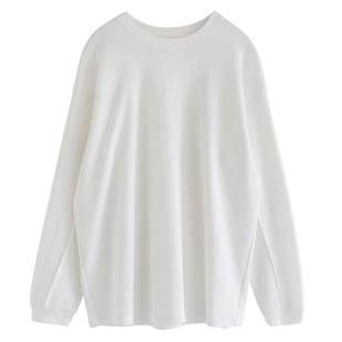 徐大脸吖定制 新疆纯棉T恤女长袖小众春秋圆领松弛感白色体恤上衣