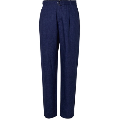 【折扣】Oliver Spencer 夏季男配腰带锥形亚麻长裤休闲裤