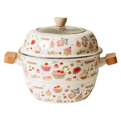 珐琅搪瓷双层蒸锅煮锅家用馒头透明高盖加深汤锅燃气灶电磁炉通用