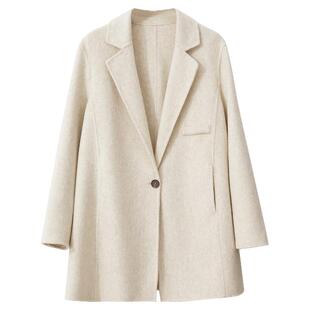 Amii通勤翻驳领全羊毛双面呢大衣女冬高开叉一手长中长款毛呢外套