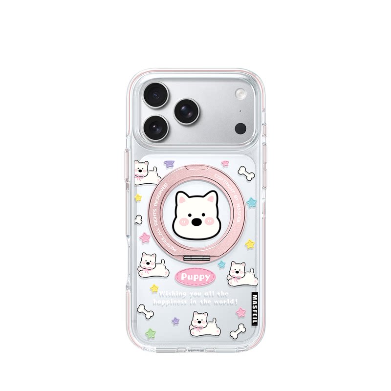 MASFEIL× 可爱西高地适用iPhone17Promax手机壳新款ip15磁吸带支架Go8苹果16Pro保护套支点透明高级感13pm女