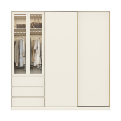 政补实木分段式推拉门衣柜小户型卧室家用玻璃门趟门移门衣橱柜子