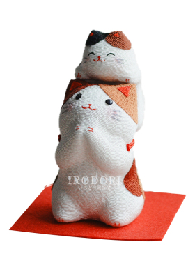 日本进口龙虎作绢布亲子柴犬招财猫家居装饰创意车载摆件礼物