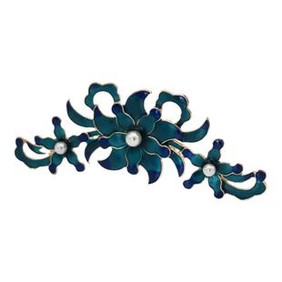 汉服发冠古风女明制宋制烧蓝头饰复古U钗簪子仿珍珠头冠古装发钗