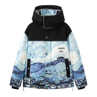 【梵高星月夜联名】新款外套90白鸭绒羽绒服潮牌男女情侣款L