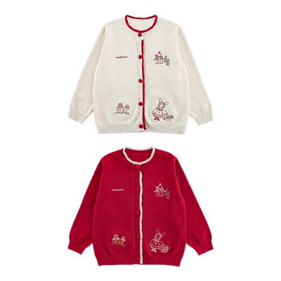 幼悠女童森系撞色毛衣开衫修身款2026春季罗纹织边棉柔细腻上衣潮