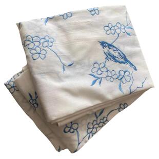 外贸窗帘成品简约绣花白色挂钩款卧室书房短帘竹节麻特价清仓处理