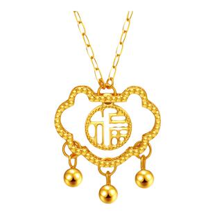 老庙黄金足金999福字如意金珠流苏项链5G古典古韵国风送礼物官方