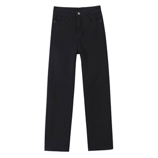 加绒加厚黑色烟管直筒牛仔裤女冬季小个子八九分薄绒法棍裤四面弹