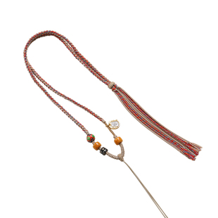 藏式手搓棉项链绳横穿天珠唐卡黄金挂件吊坠挂绳手工编锁骨链绳