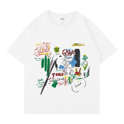 趣味卡通涂鸦印花短袖男女