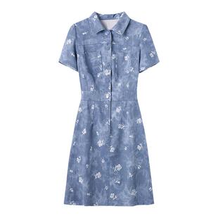 大码胖mm甜酷连衣裙女200斤胖人气质显瘦遮肚A字polo领牛仔裙子夏