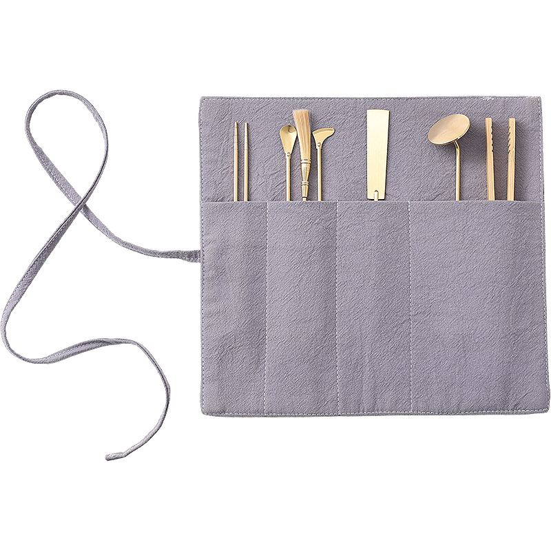 国风香道包纯铜打香篆工具收纳袋香事用品用具便携七件套工具布袋