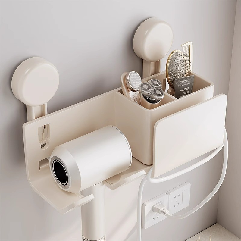 吸盘吹风机支架置物架子免打孔筒洗漱台上卫生间风挂架架壁挂收纳