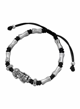 S999足银竹节貔貅手链男士